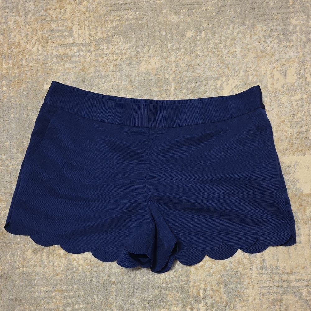 High Waist Blue Scalloped Hem Shorts